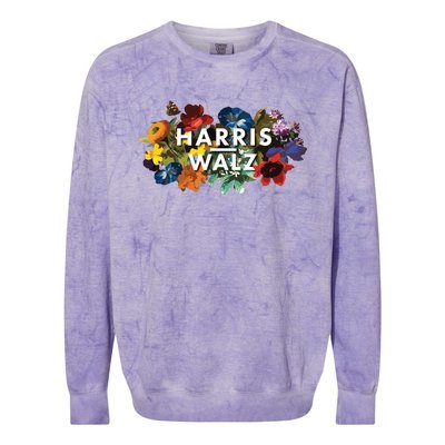 Harris Walz 2024 Floral Feminine Women Harris Waltz 2024 Colorblast Crewneck Sweatshirt