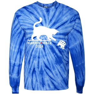 Harris Waltz 2024 Vp President Funny Cat Ladies For Kamala Gift Tie-Dye Long Sleeve Shirt