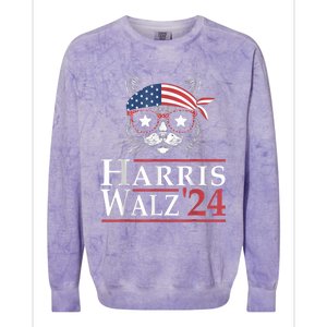 Harris Walz 2024 Funny Cat Election Kamala Harris Tim Waltz Colorblast Crewneck Sweatshirt