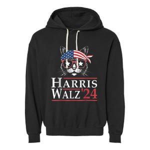 Harris Walz 2024 Funny Cat Election Kamala Harris Tim Waltz Garment-Dyed Fleece Hoodie