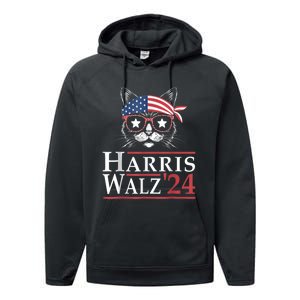 Harris Walz 2024 Funny Cat Election Kamala Harris Tim Waltz Performance Fleece Hoodie