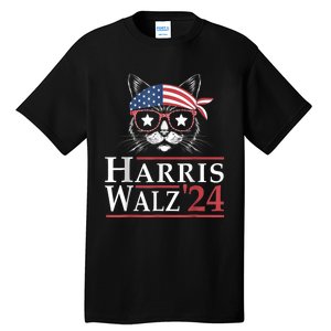 Harris Walz 2024 Funny Cat Election Kamala Harris Tim Waltz Tall T-Shirt