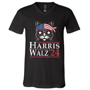 Harris Walz 2024 Funny Cat Election Kamala Harris Tim Waltz V-Neck T-Shirt