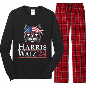 Harris Walz 2024 Funny Cat Election Kamala Harris Tim Waltz Long Sleeve Pajama Set