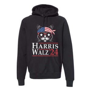 Harris Walz 2024 Funny Cat Election Kamala Harris Tim Waltz Premium Hoodie