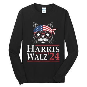 Harris Walz 2024 Funny Cat Election Kamala Harris Tim Waltz Tall Long Sleeve T-Shirt