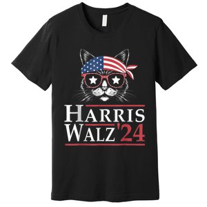 Harris Walz 2024 Funny Cat Election Kamala Harris Tim Waltz Premium T-Shirt