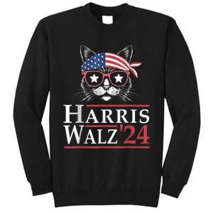 Harris Walz 2024 Funny Cat Election Kamala Harris Tim Waltz Tall Sweatshirt