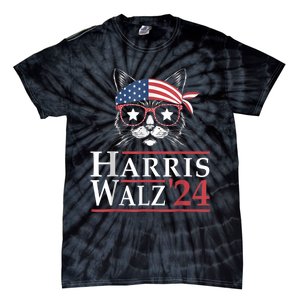 Harris Walz 2024 Funny Cat Election Kamala Harris Tim Waltz Tie-Dye T-Shirt