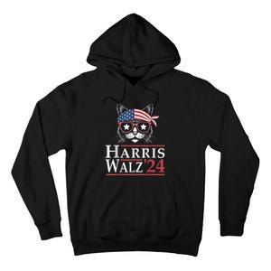 Harris Walz 2024 Funny Cat Election Kamala Harris Tim Waltz Tall Hoodie