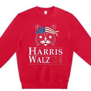 Harris Walz 2024 Funny Cat Election Kamala Harris Tim Waltz Premium Crewneck Sweatshirt