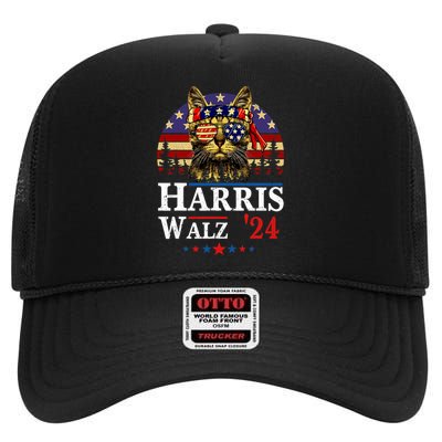 Harris Waltz 2024 Election Kamala Harris Tim Waltz 2024 Vintage Cat Lady High Crown Mesh Back Trucker Hat