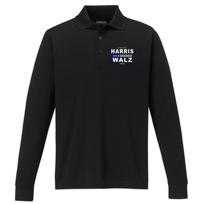 Harris Waltz 2024 President Election Kamala Harris Tim Waltz Performance Long Sleeve Polo