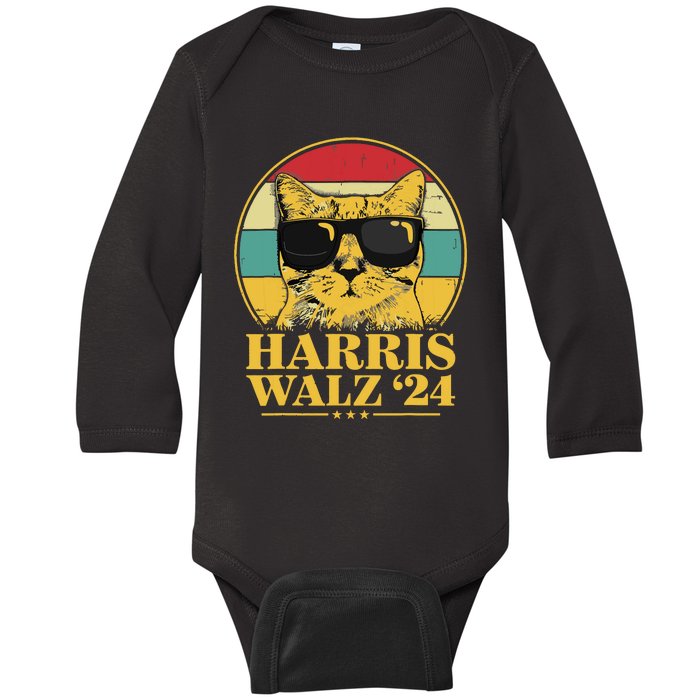 Harris Waltz 2024 Election Cat Lady Kamala Harris Tim Waltz Baby Long Sleeve Bodysuit