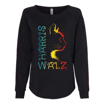 Harris Waltz 2024 Kamala Walz Cat Lettering Positive Funny Womens California Wash Sweatshirt