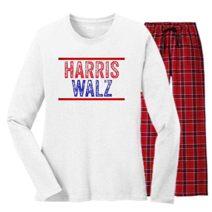 Harris Waltz 2024  Kamala Harris Tim Waltz 2024 Women's Long Sleeve Flannel Pajama Set 