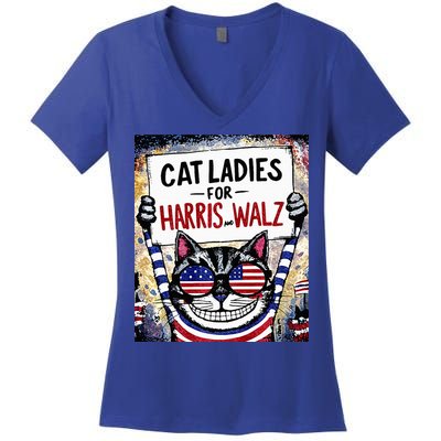 Harris Waltz 2024 Cat Ladies For Harris And Walz 2024 Premium Women's V-Neck T-Shirt