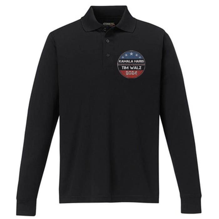 Harris Walz 2024 For President Patriotic Kamala Waltz 2024 Performance Long Sleeve Polo