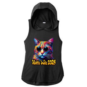 Harris Walz 2024 Funny Cat Election Kamala Harris Tim Waltz Ladies PosiCharge Tri-Blend Wicking Draft Hoodie Tank