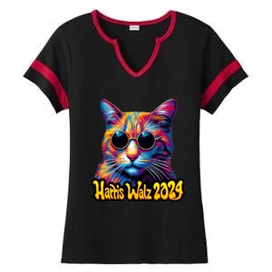 Harris Walz 2024 Funny Cat Election Kamala Harris Tim Waltz Ladies Halftime Notch Neck Tee