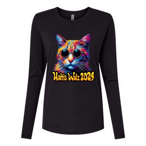 Harris Walz 2024 Funny Cat Election Kamala Harris Tim Waltz Womens Cotton Relaxed Long Sleeve T-Shirt