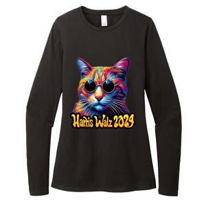 Harris Walz 2024 Funny Cat Election Kamala Harris Tim Waltz Womens CVC Long Sleeve Shirt