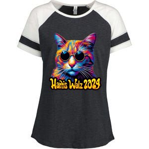 Harris Walz 2024 Funny Cat Election Kamala Harris Tim Waltz Enza Ladies Jersey Colorblock Tee