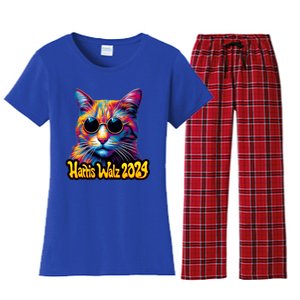 Harris Walz 2024 Funny Cat Election Kamala Harris Tim Waltz Women's Flannel Pajama Set