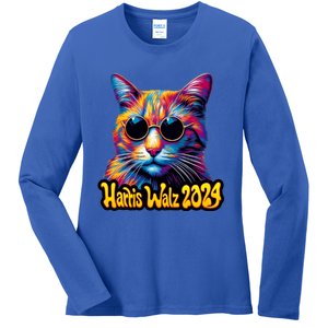 Harris Walz 2024 Funny Cat Election Kamala Harris Tim Waltz Ladies Long Sleeve Shirt