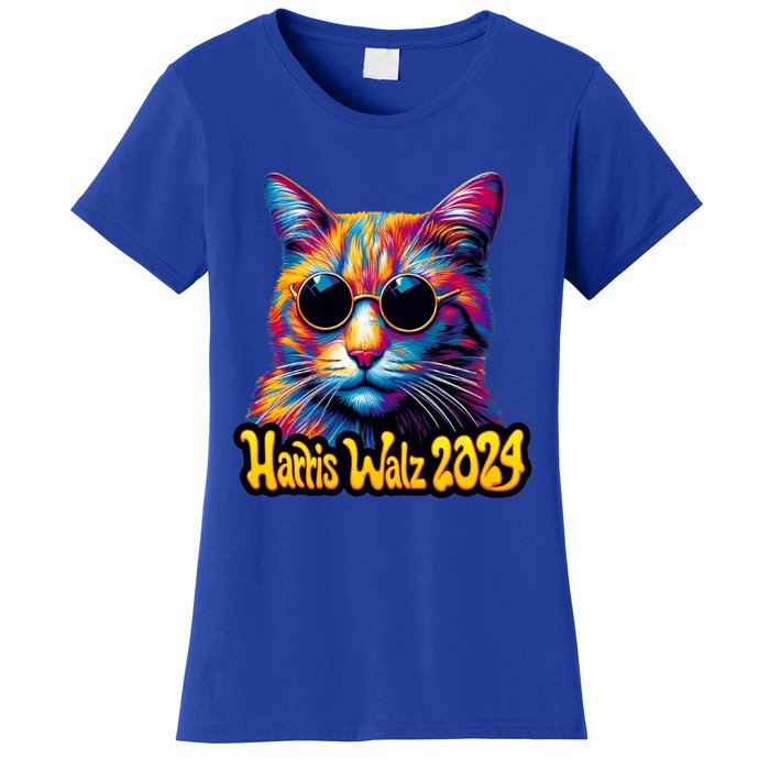 Harris Walz 2024 Funny Cat Election Kamala Harris Tim Waltz Women's T-Shirt