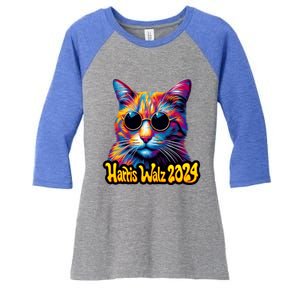 Harris Walz 2024 Funny Cat Election Kamala Harris Tim Waltz Women's Tri-Blend 3/4-Sleeve Raglan Shirt