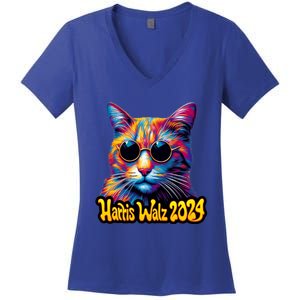 Harris Walz 2024 Funny Cat Election Kamala Harris Tim Waltz Women's V-Neck T-Shirt