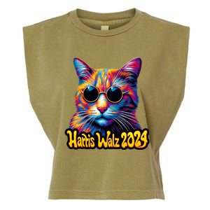 Harris Walz 2024 Funny Cat Election Kamala Harris Tim Waltz Garment-Dyed Women's Muscle Tee