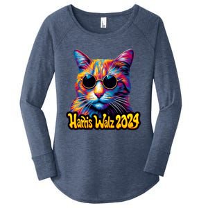 Harris Walz 2024 Funny Cat Election Kamala Harris Tim Waltz Women's Perfect Tri Tunic Long Sleeve Shirt