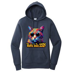 Harris Walz 2024 Funny Cat Election Kamala Harris Tim Waltz Women's Pullover Hoodie