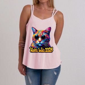 Harris Walz 2024 Funny Cat Election Kamala Harris Tim Waltz Women's Strappy Tank