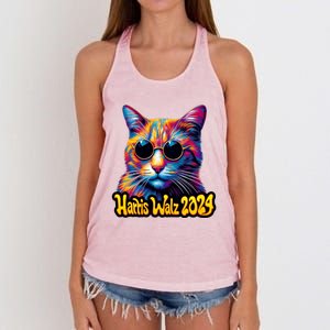 Harris Walz 2024 Funny Cat Election Kamala Harris Tim Waltz Women's Knotted Racerback Tank