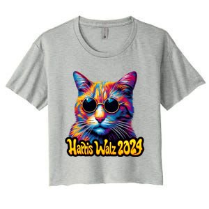 Harris Walz 2024 Funny Cat Election Kamala Harris Tim Waltz Women's Crop Top Tee