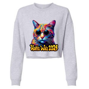 Harris Walz 2024 Funny Cat Election Kamala Harris Tim Waltz Cropped Pullover Crew