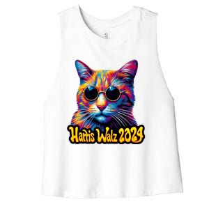 Harris Walz 2024 Funny Cat Election Kamala Harris Tim Waltz Women's Racerback Cropped Tank