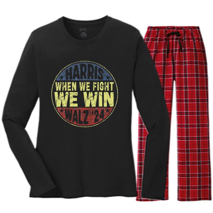 Harris Waltz 2024 When We Fight We Win American Election Women's Long Sleeve Flannel Pajama Set 