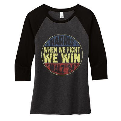 Harris Waltz 2024 When We Fight We Win American Election Women's Tri-Blend 3/4-Sleeve Raglan Shirt