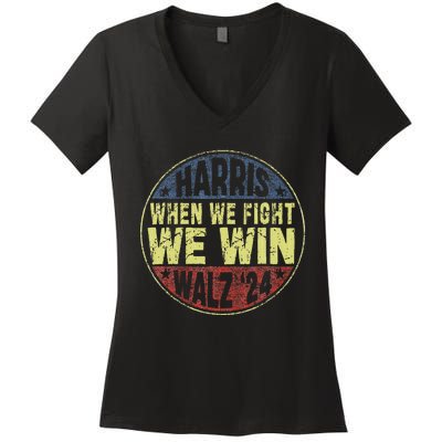 Harris Waltz 2024 When We Fight We Win American Election Women's V-Neck T-Shirt