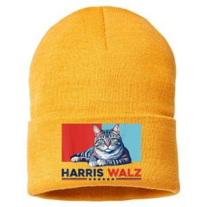 Harris Walz 2024 Funny Cat Election Kamala Harris Sustainable Knit Beanie