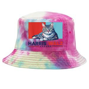 Harris Walz 2024 Funny Cat Election Kamala Harris Tie-Dyed Bucket Hat