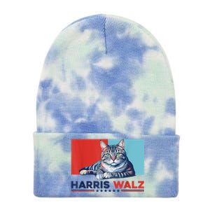 Harris Walz 2024 Funny Cat Election Kamala Harris Tie Dye 12in Knit Beanie