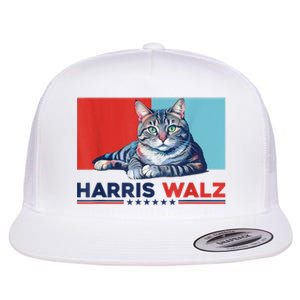 Harris Walz 2024 Funny Cat Election Kamala Harris Flat Bill Trucker Hat