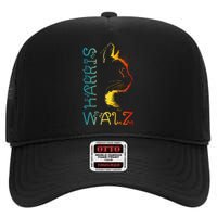 Harris Waltz 2024 Kamala Walz Cat Lettering Positive Funny High Crown Mesh Back Trucker Hat