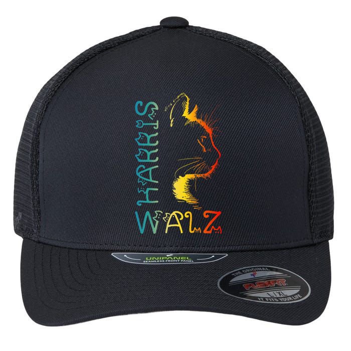 Harris Waltz 2024 Kamala Walz Cat Lettering Positive Funny Flexfit Unipanel Trucker Cap