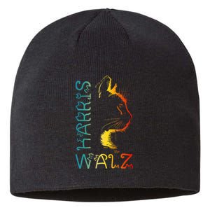 Harris Waltz 2024 Kamala Walz Cat Lettering Positive Funny Sustainable Beanie